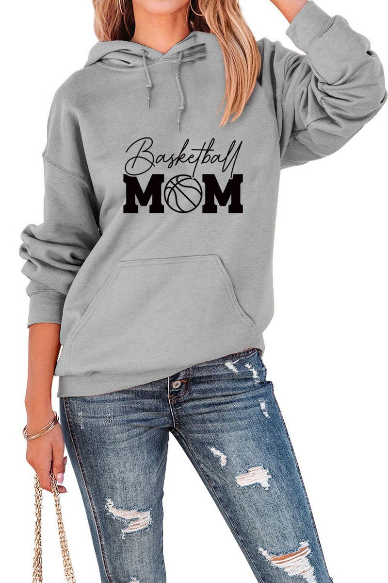 WOMEN BASKETBALL PRINT LOOSE HOODED SWEATSHIRT