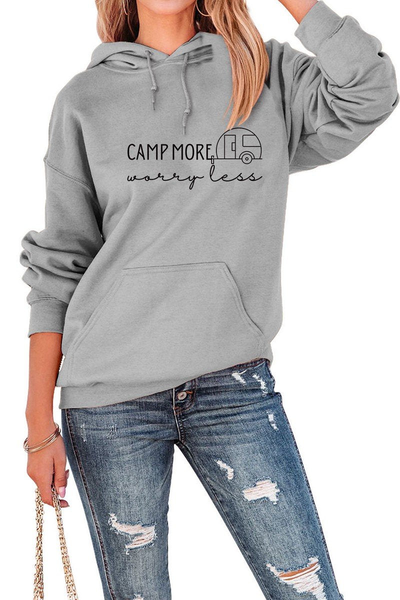 WOMEN LETTER PRINT LOOSE HOODED SWEATSHIRT