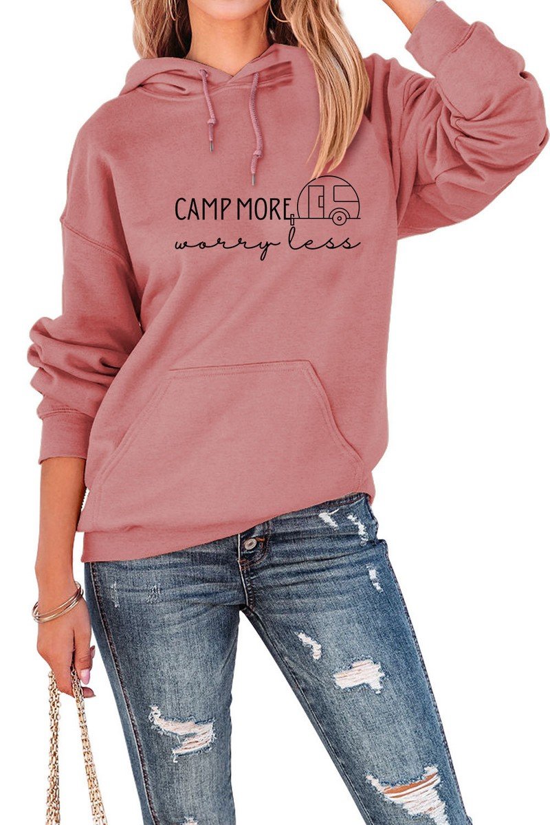 WOMEN LETTER PRINT LOOSE HOODED SWEATSHIRT