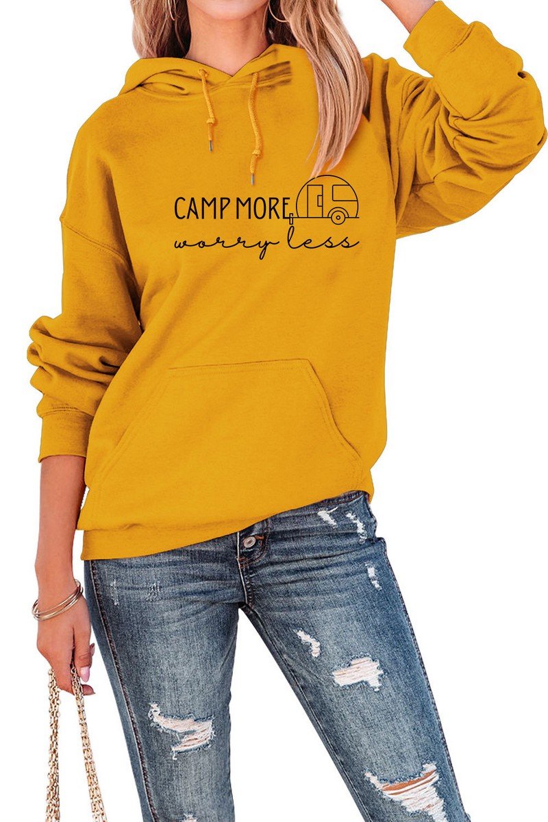 WOMEN LETTER PRINT LOOSE HOODED SWEATSHIRT