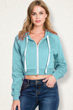 WOMENS LONG SLEEVE LIGHTWEIGHT 2 COLOR BLOCKED HOODIE JACKET WITH SIDE POCKETS