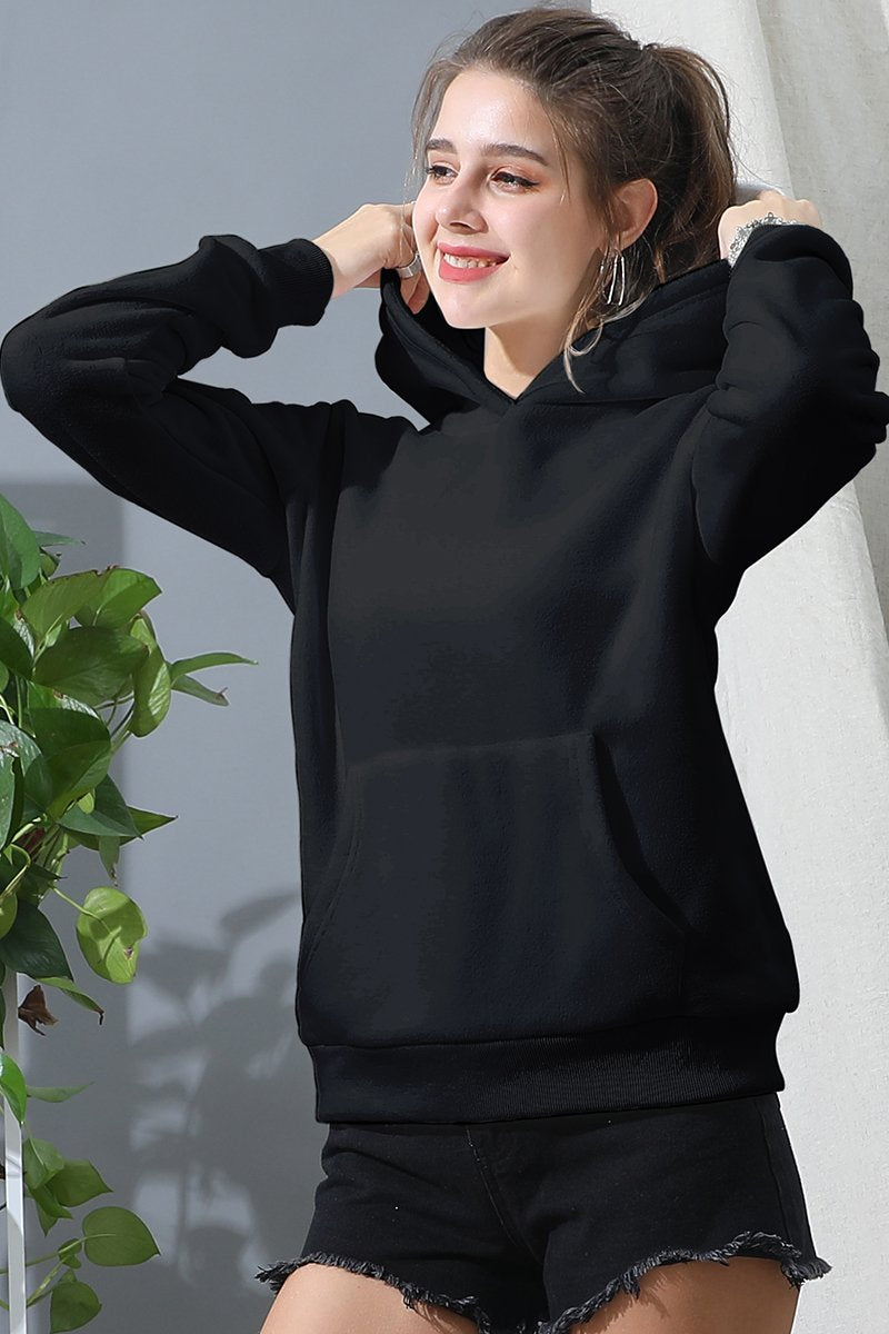 SOLID SWEATSHIRT FLEECE HOODIE WITH KANGAROO POCKET