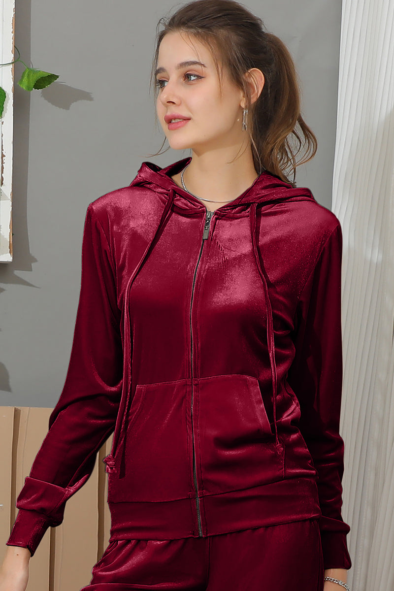 LONG SLEEVE ZIP UP HOODIE JACKET WITH SIDE POCKETS