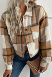 WOMEN PLAID PATTERN BUTTONED CROP JACKET