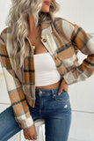 WOMEN PLAID PATTERN BUTTONED CROP JACKET