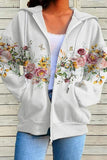 WOMEN MULTI PATTERNED ZIP UP POCKET HOODIE JACKET