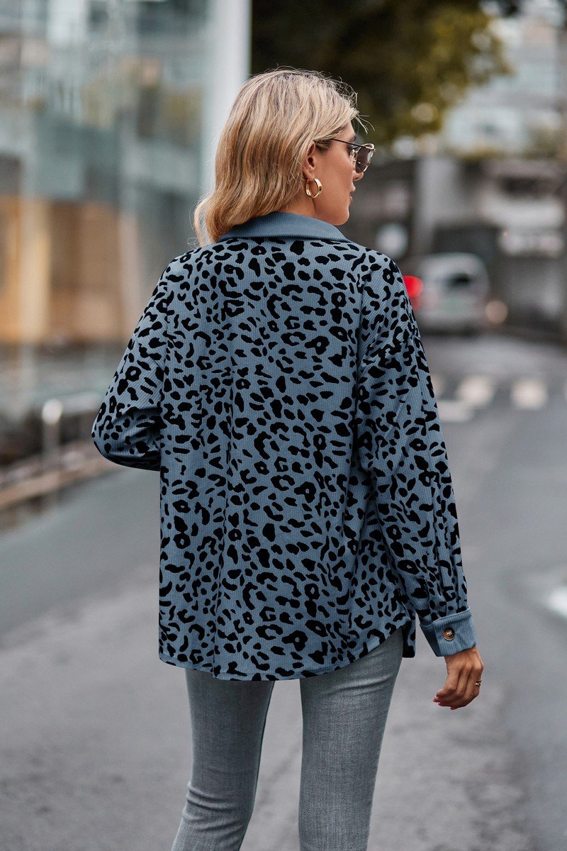 LAPEL LEOPARD SHACKET LONG SLEEVE SHIRT JACKET