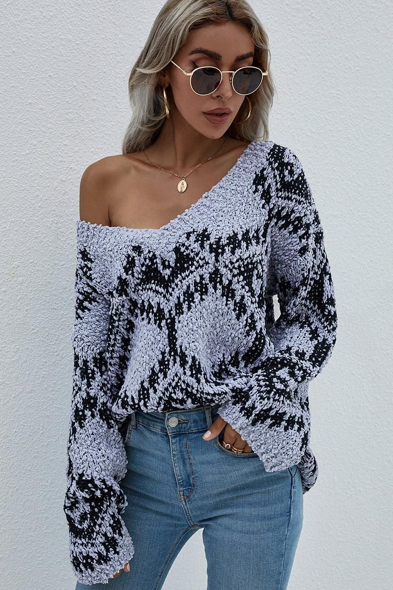 DEEP V NECK KNIT - Doublju