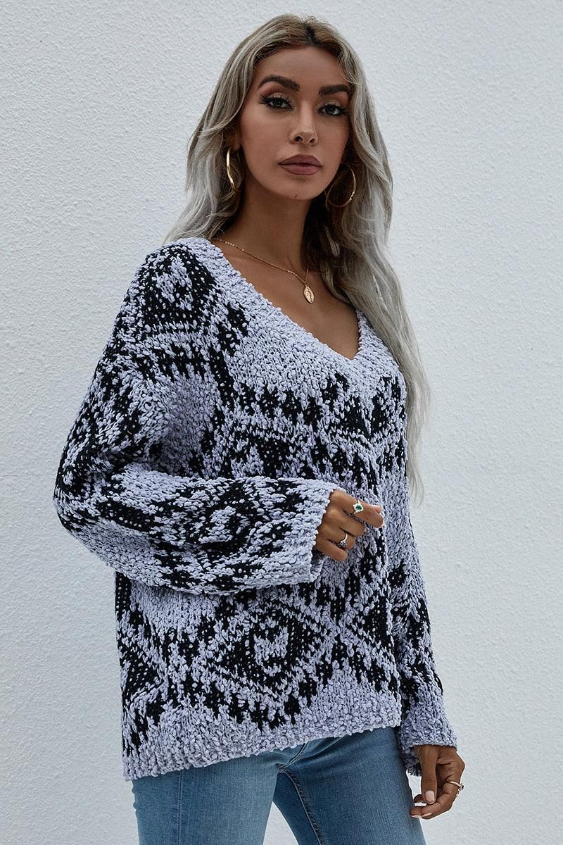 DEEP V NECK KNIT - Doublju