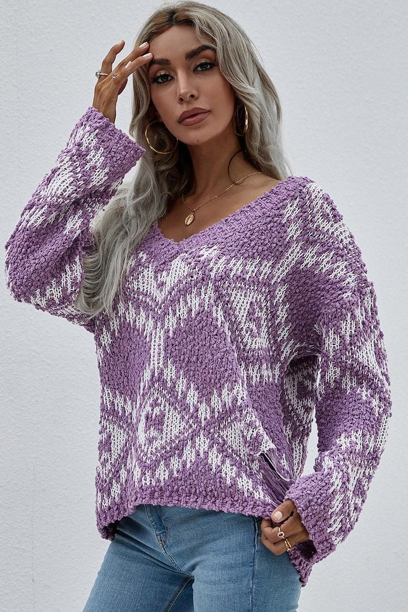 DEEP V NECK KNIT - Doublju