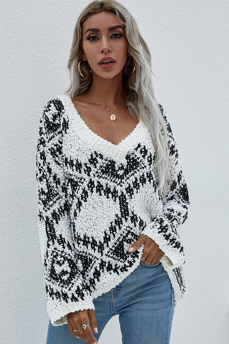 DEEP V NECK KNIT - Doublju