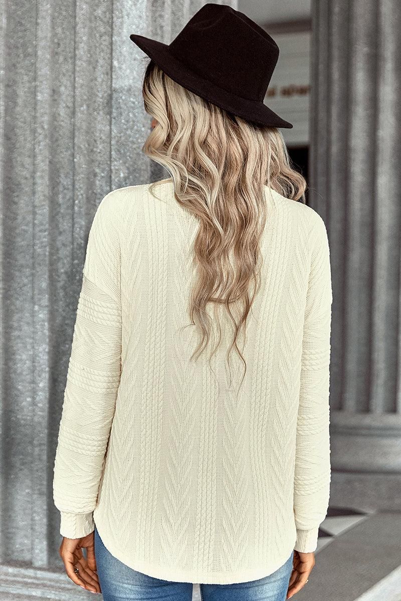 PATTERN KNITTED LONG SLEEVE BASIC SWEATER - Doublju