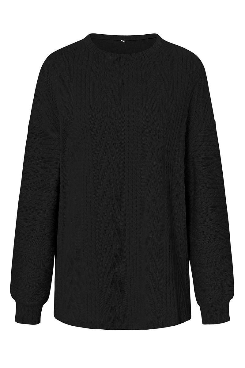 PATTERN KNITTED LONG SLEEVE BASIC SWEATER - Doublju