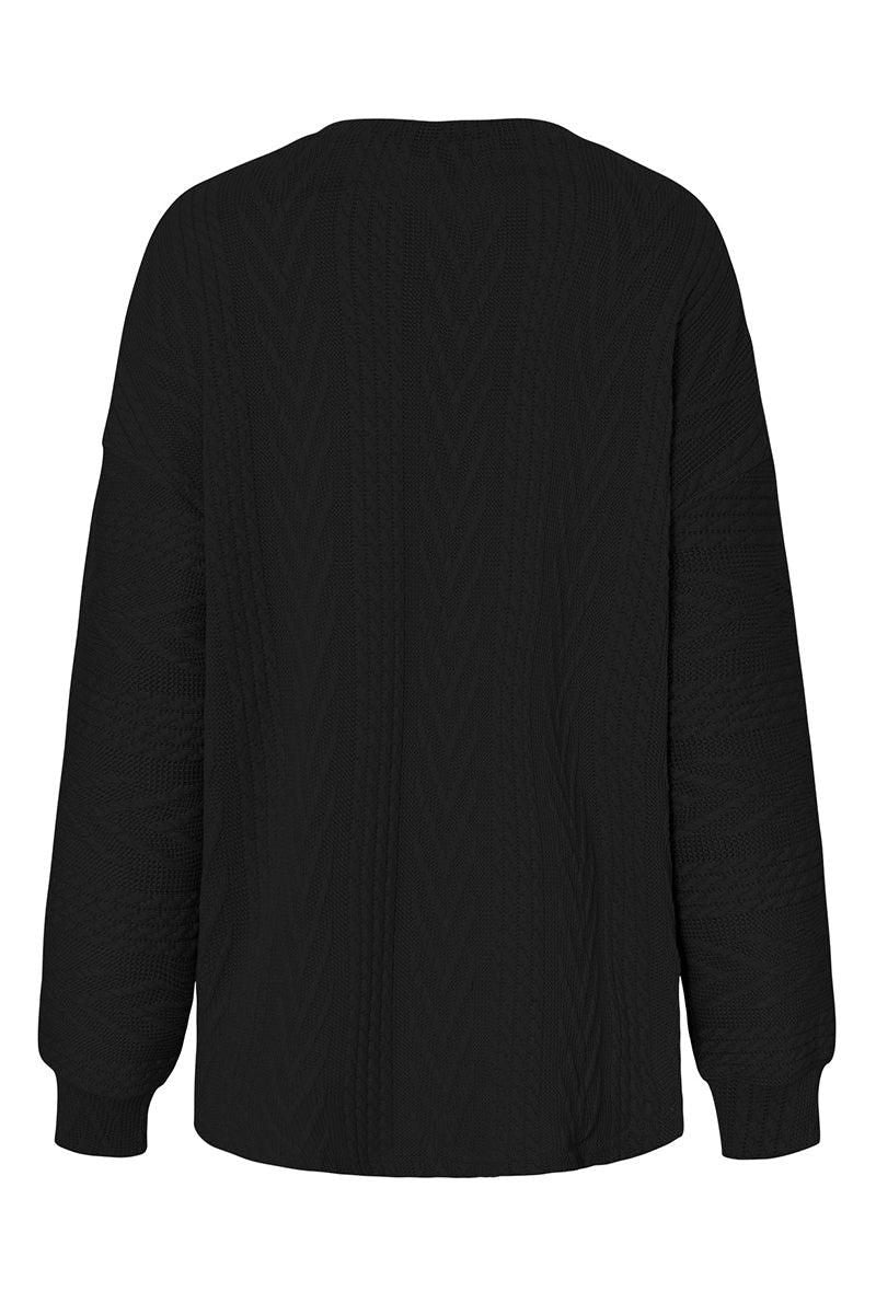 PATTERN KNITTED LONG SLEEVE BASIC SWEATER - Doublju