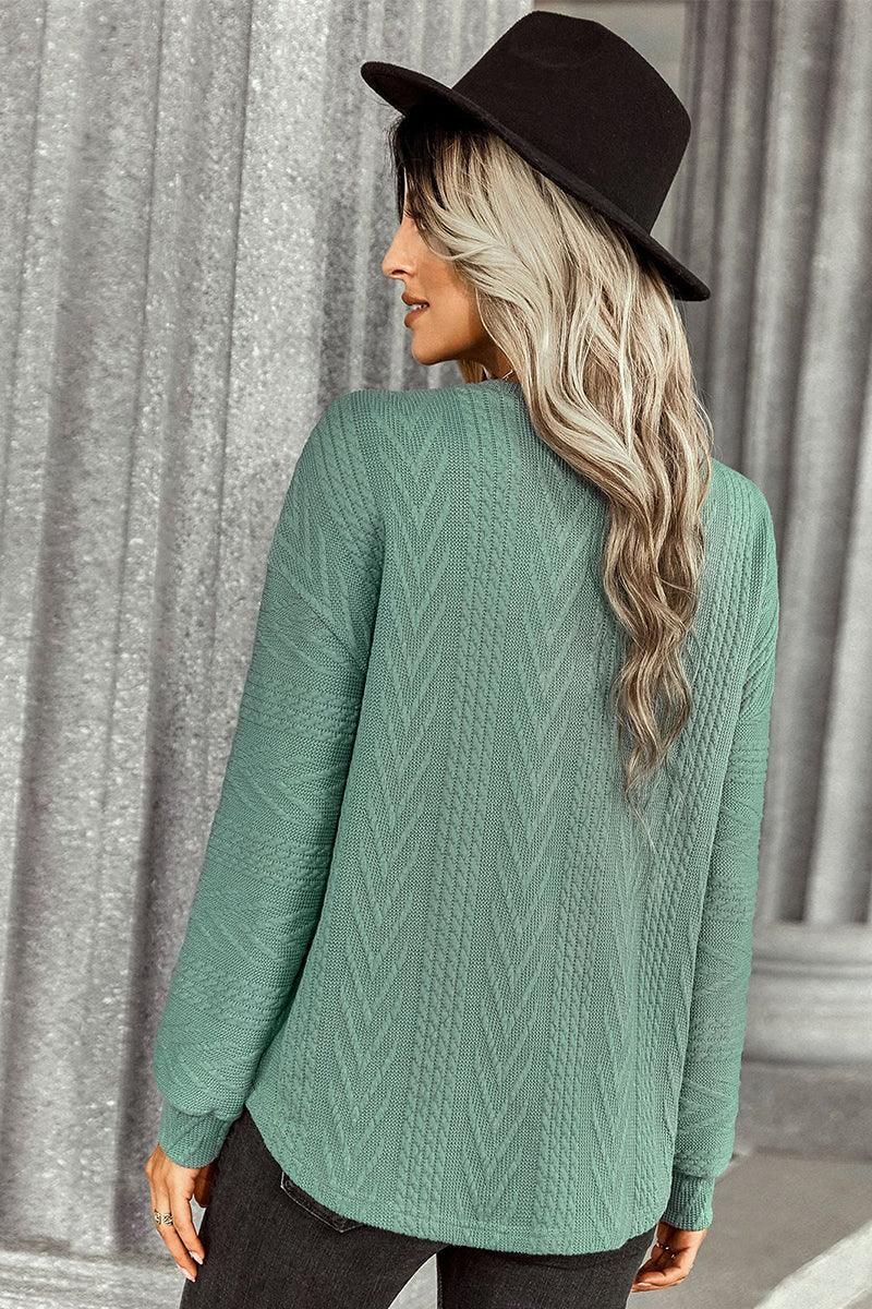 PATTERN KNITTED LONG SLEEVE BASIC SWEATER - Doublju