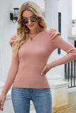 LEG OF MUTTON SLEEVE BASIC SWEATER TOP - Doublju