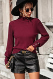 WOMEN TURTLE NECK FITTED RIB SLEEVE KNIT SWEATER - Doublju