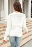 WOMEN RIBBED HOLLOW OUT LINED KNIT SWEATER - Doublju