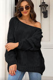 WOMEN OFF SHOULDER OVERSIZED CABLE KNIT SWEATER - Doublju