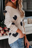 WOMEN HEART PRINTING LOOSE FIT KNIT SWEATER - Doublju