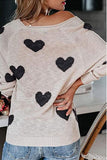 WOMEN HEART PRINTING LOOSE FIT KNIT SWEATER - Doublju