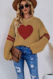 WOMEN OVERSIZED HEART PRINTING RIBBED PULLOVER TOP - Doublju