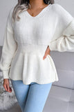 WOMEN V NECK KNITTED TUNIC SWEATER - Doublju