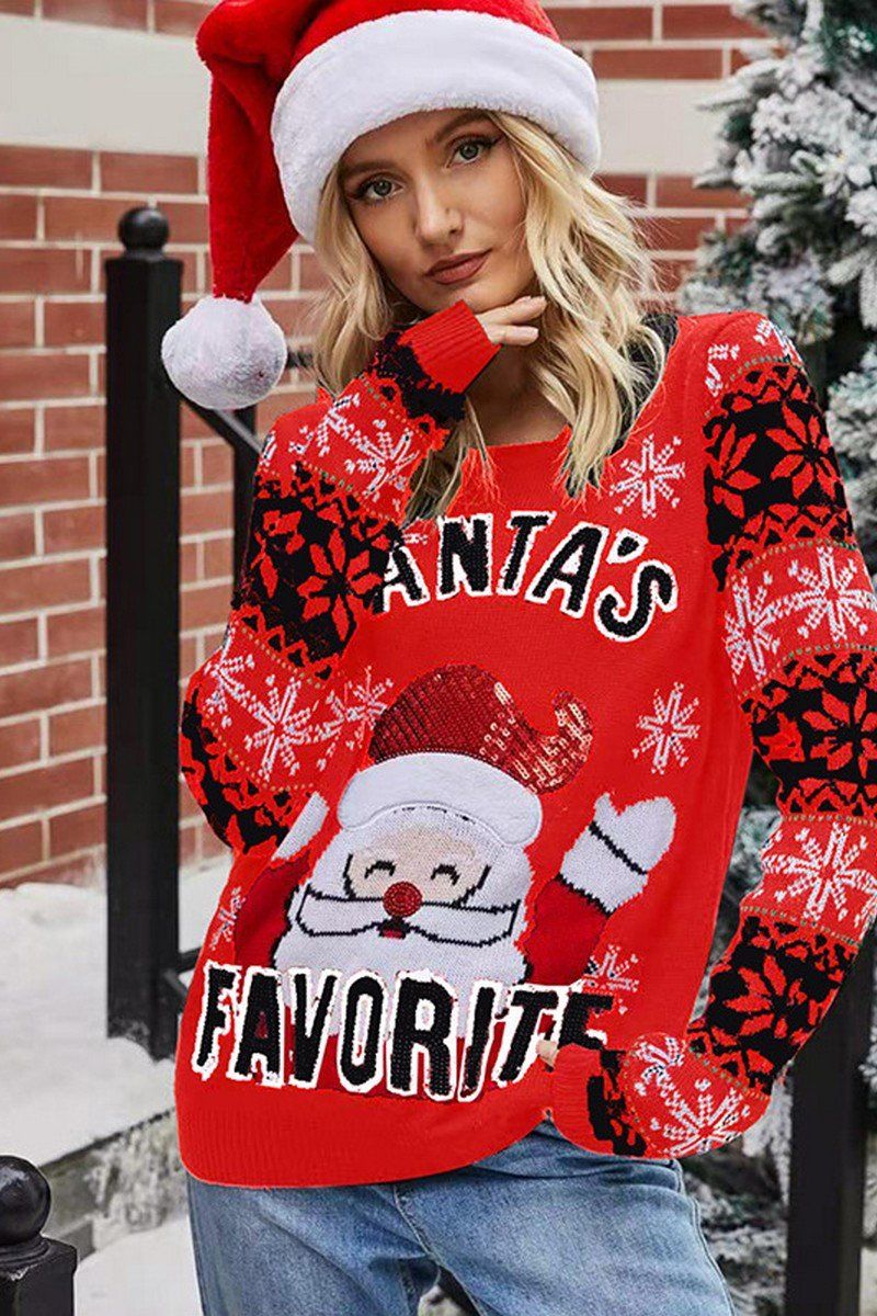 WOMEN CHRISTMAS SANTA PRINTED PULLOVER