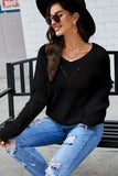 WOMEN EYELET LOOSE FIT OVERSIZED KNIT PULLOVER