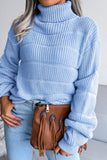 WOMEN CABLE KNITTED TURTLE NECK LOOSE FIT SWEATER