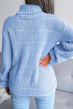 WOMEN CABLE KNITTED TURTLE NECK LOOSE FIT SWEATER