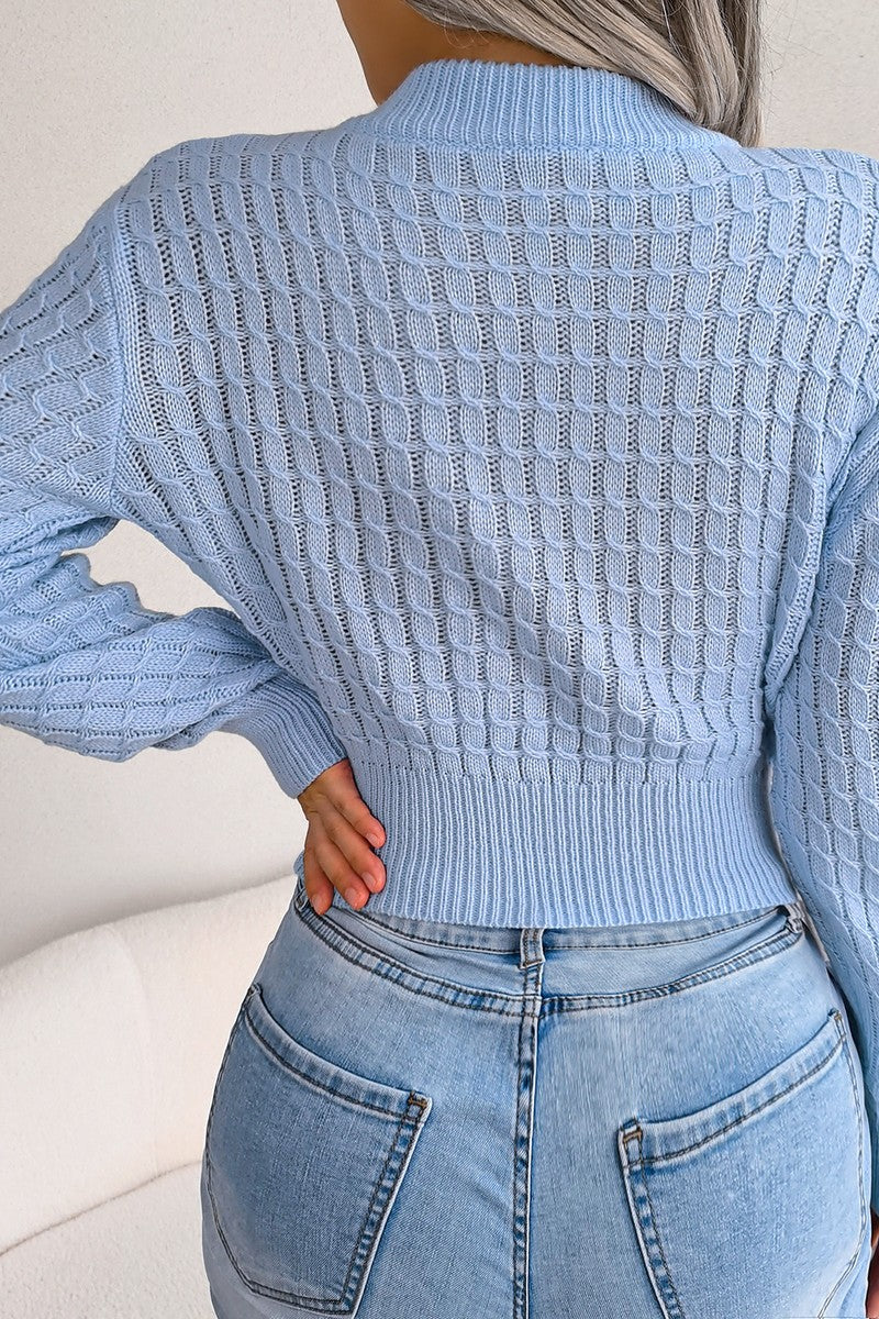 TWIST CHUNKY CABLE KNIT RIBBED CROP SWEATSHIRT