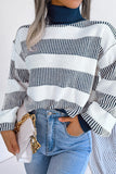 WOMEN STRIPED BLOCK OVERSIZED LOOSE SWEATSHIRT