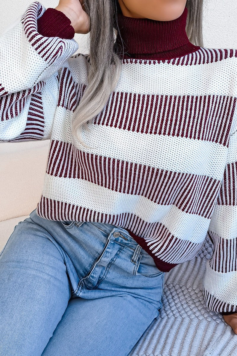 WOMEN STRIPED BLOCK OVERSIZED LOOSE SWEATSHIRT