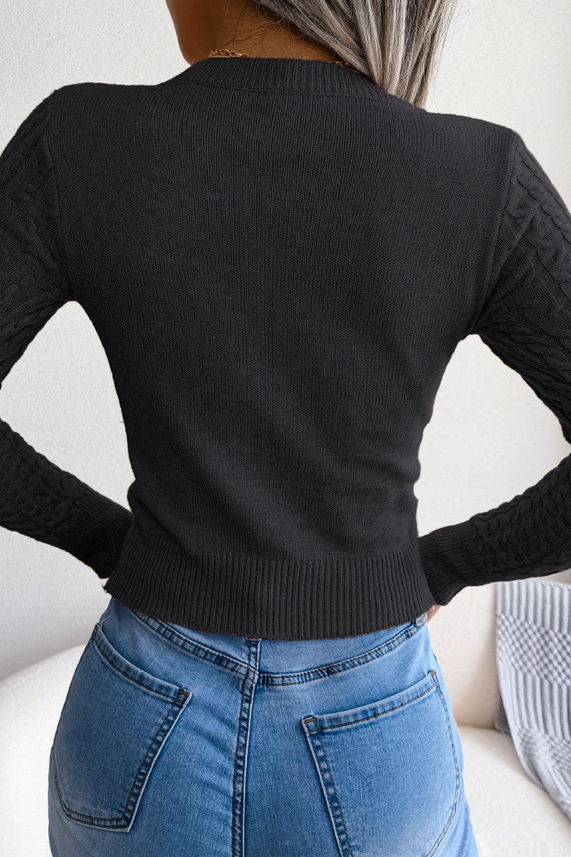 WOMEN CABLE KNIT SEXY CUT OUT TIGHT SWEATER