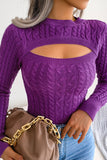 WOMEN CABLE KNIT SEXY CUT OUT TIGHT SWEATER