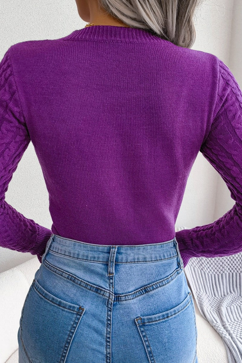 WOMEN CABLE KNIT SEXY CUT OUT TIGHT SWEATER