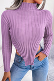 HIGH NECK CORDUROY SEXY CUT OUT WAIST CROP TOP