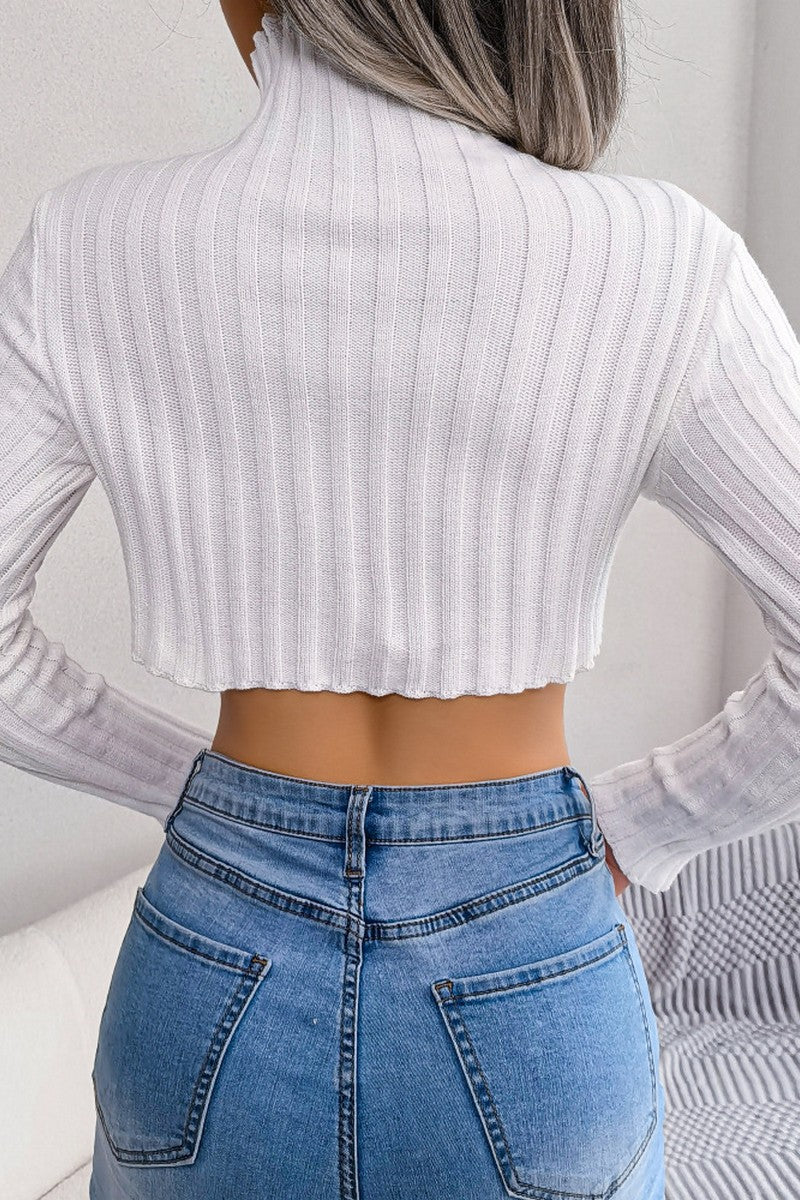 HIGH NECK CORDUROY SEXY CUT OUT WAIST CROP TOP