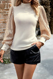 WOMEN GLOSSY PUFF SLEEVE HIGH NECK KNIT SWEATER