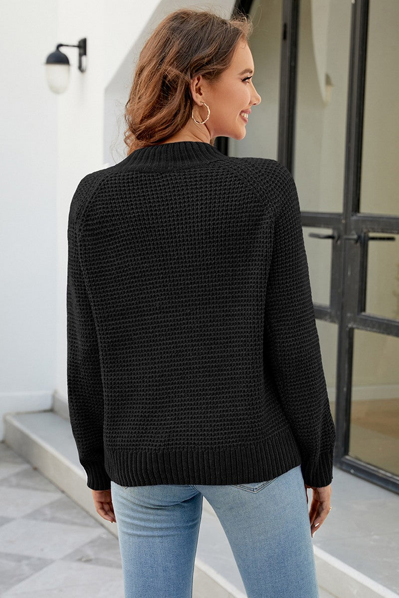 WOMEN WAFFLE KNIT LONG SLEEVE FALL WINTER SWEATER