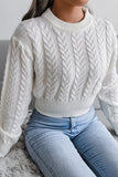 WOMEN CHUNKY CABLE KNIT RIBBED CROP SWEATER