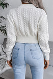 WOMEN CHUNKY CABLE KNIT RIBBED CROP SWEATER