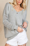 WOMEN LOOSE NECK CHUNKY KNIT SLEEVE SWEATSHIRT