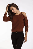 WOMEN SHOULDER CUT OUT LONG SLEEVE KNIT SWEATER