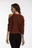 WOMEN SHOULDER CUT OUT LONG SLEEVE KNIT SWEATER