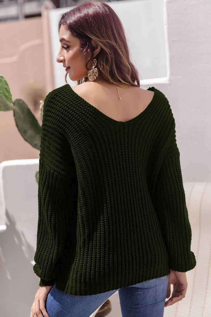 WOMEN CHUNKY KNITTED LOOSE FIT SOLID SWEATER