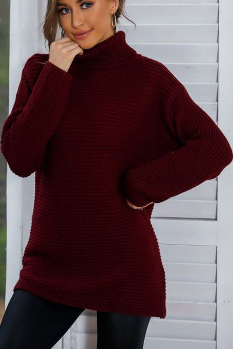 WOMEN LOOSE FIT TUNIC LENGTH HIGH NECK SWEATER