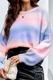 WOMEN GRADIENT COLORED RIBBED KNIT SWEATSHIRT