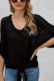 WOMEN PUNCHING KNIT LOOSE FIT TIED HEM KNIT TOP